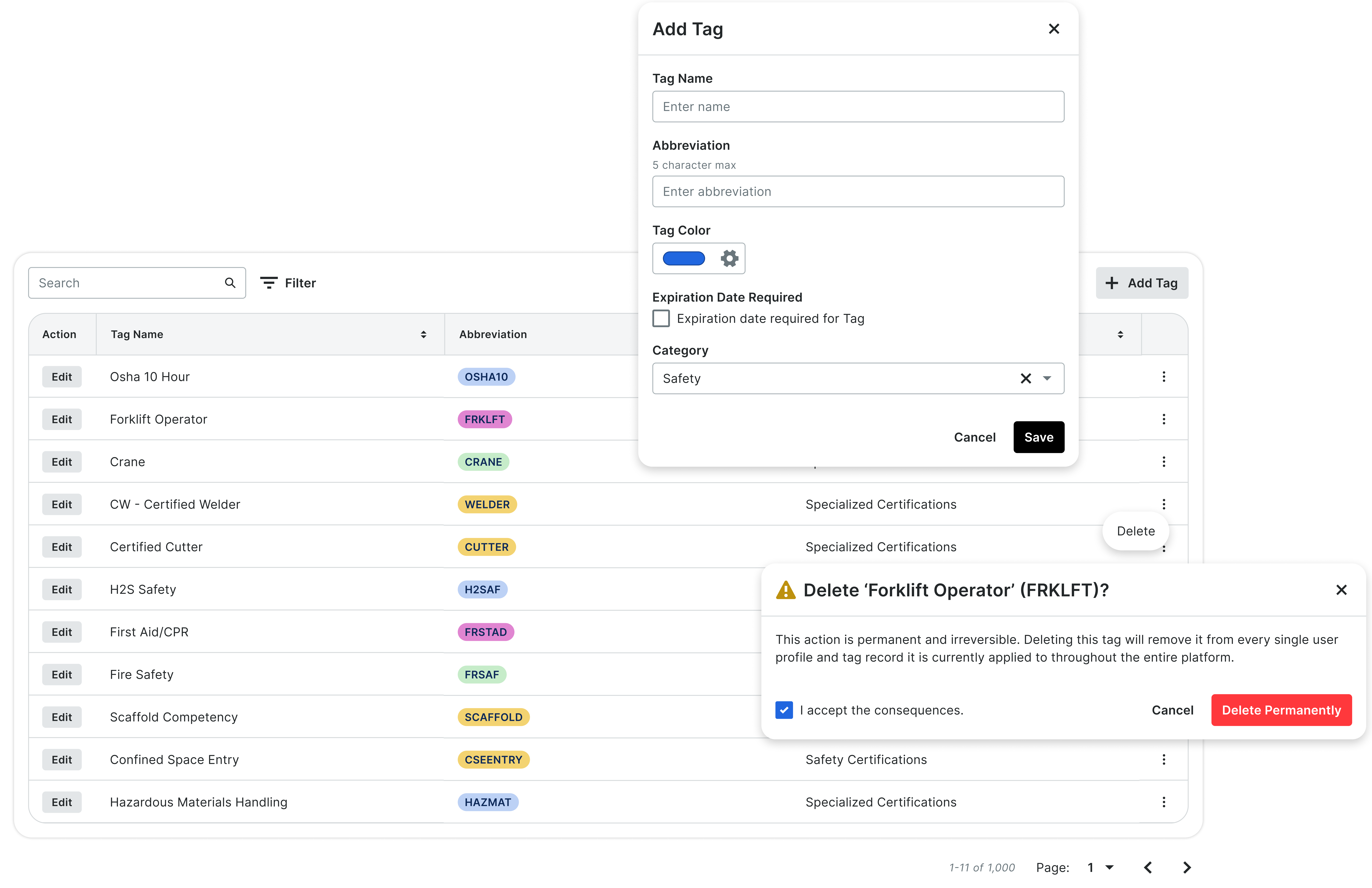 Qualification tags management settings
